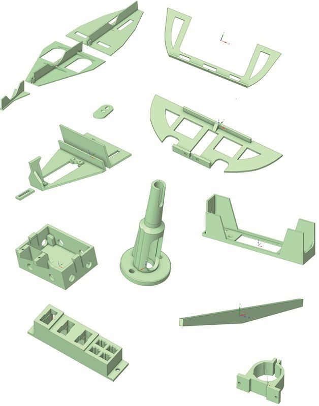 Die vorläufigen 3D-Druckteile für den Innenausbau