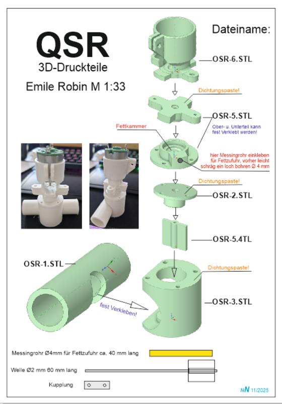 QSR Zusammenstellung der 3D-Druckteile
