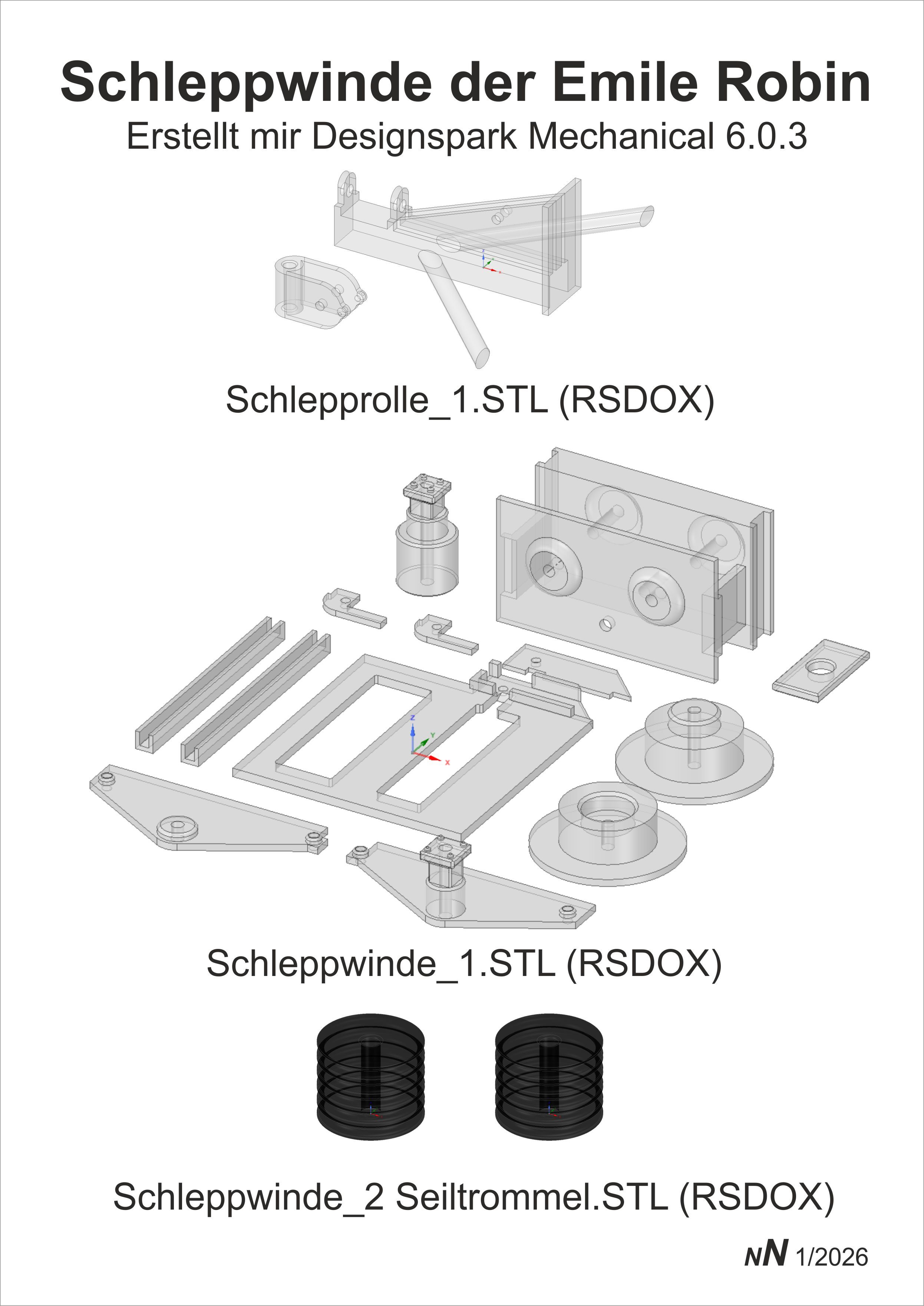Planung der Schleppwinde mit Designspark Mechanical 6.0.3 für den 3D-Druck mit Anycubic Kobra X