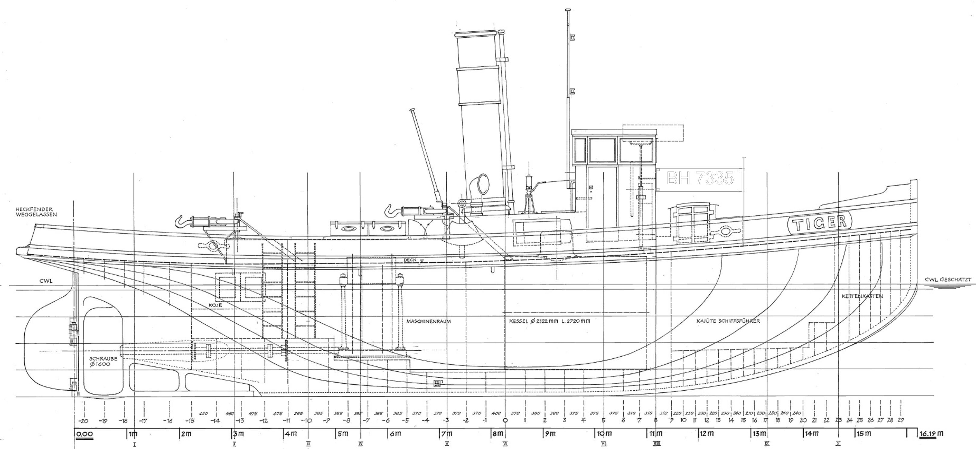 Stand ab 1910/15 bis ca. 1940, Mast hinter Steuerhaus und Kennzeichnungsschild vor Führerhaus